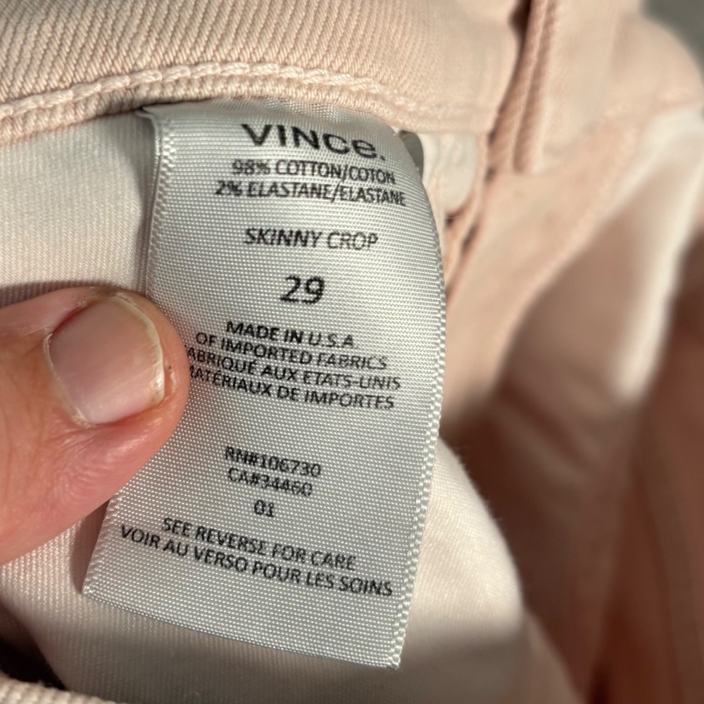 Vince Skinny Crop Jeans Size 29 Tulip Pink Cotton Elastane Soft Pink‎ Denim - Picture 4 of 16